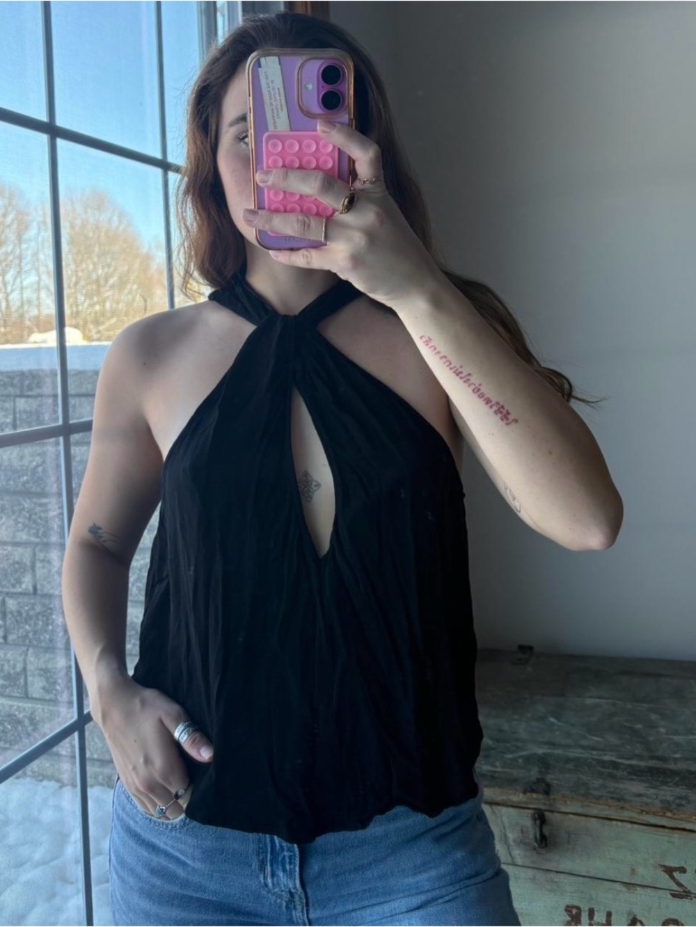 Free People Black Twist Halter Keyhole Women's Top Size Small